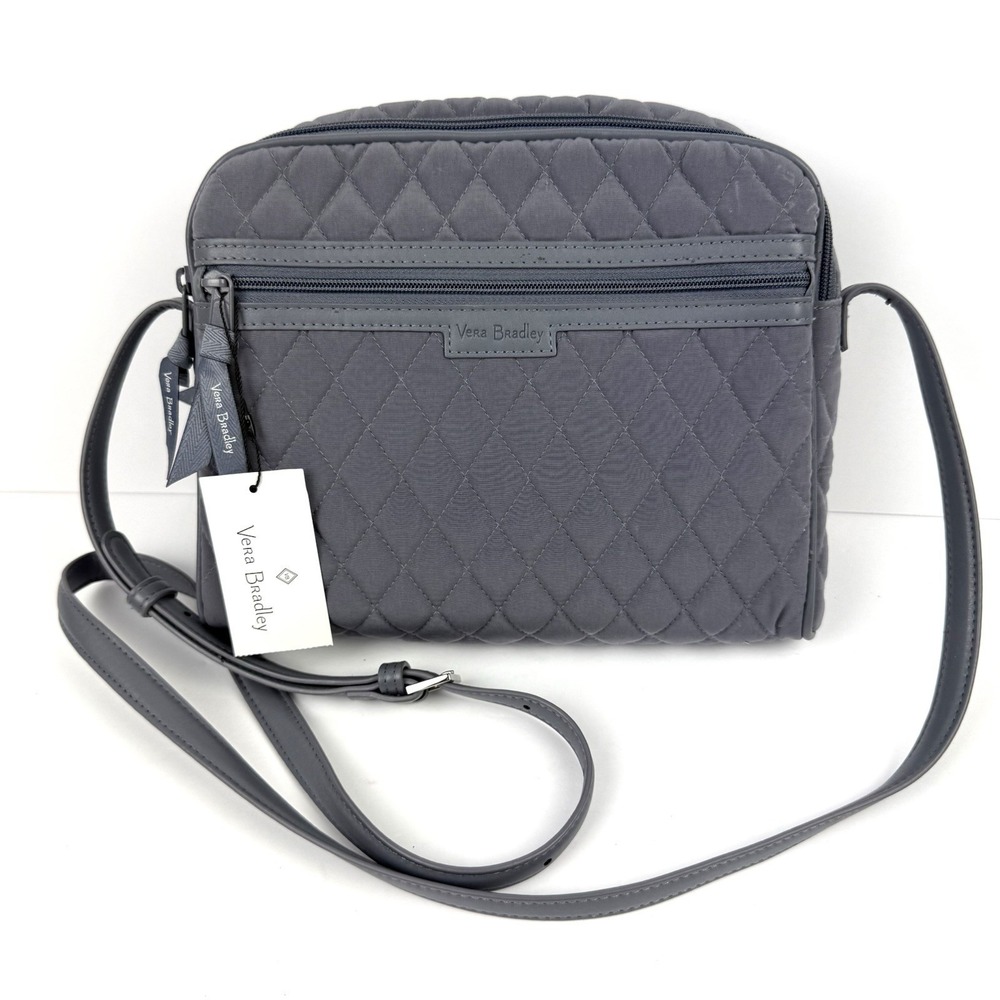 Vera Bradley Trimmed Crossbody Bag WITH Wallet Carbon Gray Microfiber NWT - Picture 2 of 16